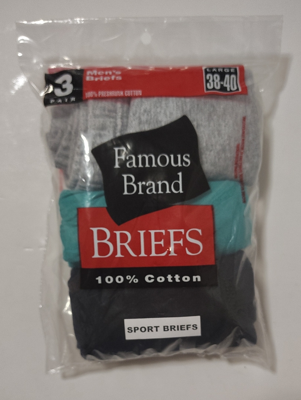 Men’s Sport Briefs Underwear - 3 Packs - Size L 38-40